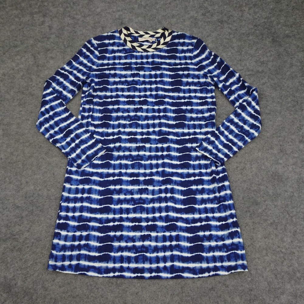 Tory Burch Dress Womens Medium M Blue Shift Midi Tye Die Career Stretch Hollie